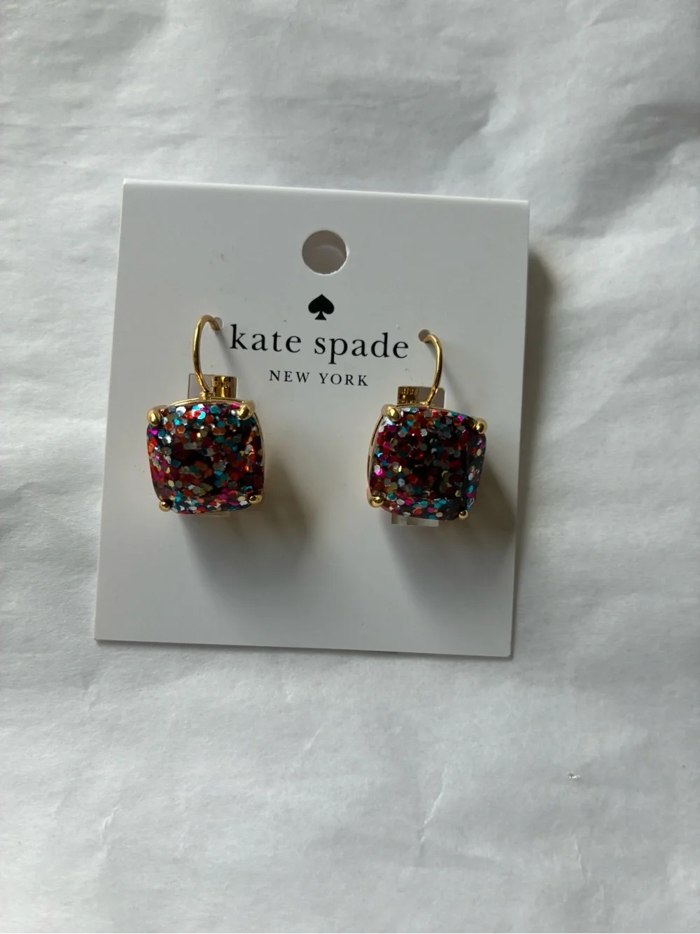 kate spade gold-tone multicolor glitter square drop earrings